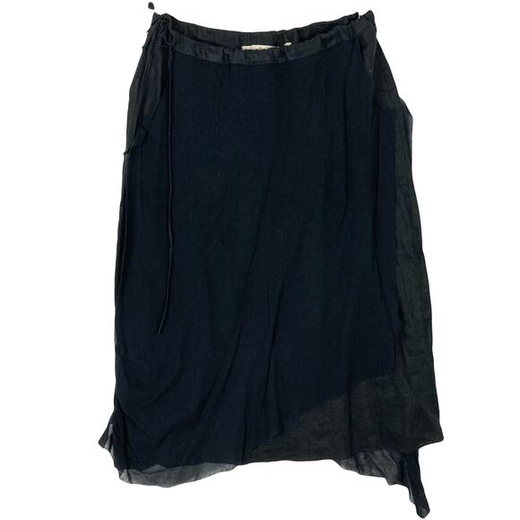 nwot CYNTHIA ASHBY Skirt S Linen Black Mesh-Layer Bow-Drawstring Midi Maxi Artsy